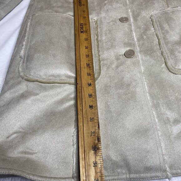 Vintage DENIM & CO Coat Faux Suede Fur Shawl Collar Pockets Button Women M Beige - Picture 8 of 11